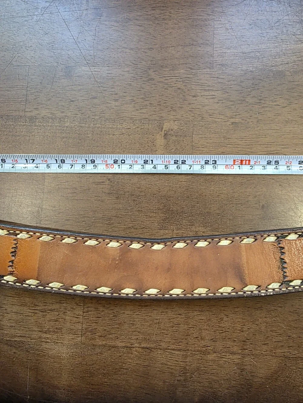 Vintage Nocona Hand Tooled Leather Western Belt Size 38 Buckstitch Agate Buckle